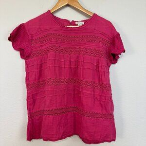 Sundance Aria Women's Lace Cap Sleeve Blouse Embroidered Pink Cotton Top Size S